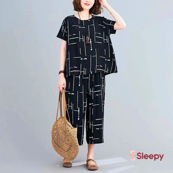 Black Printed Capri Pj set